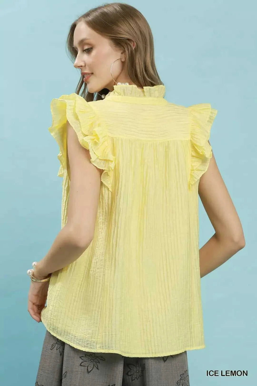 Umgee Textured Ruffle Sleeve Split V Neck Top 100100369981814 51 Affordable Fashion Under $100 Jerry's Apparel 