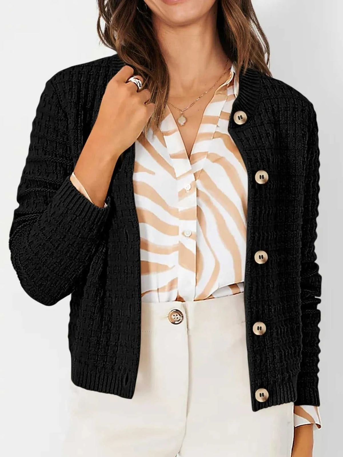 Textured Knit Button-Front Cardigan 100100626365347 44 Affordable Fashion Under $100 Jerry's Apparel 