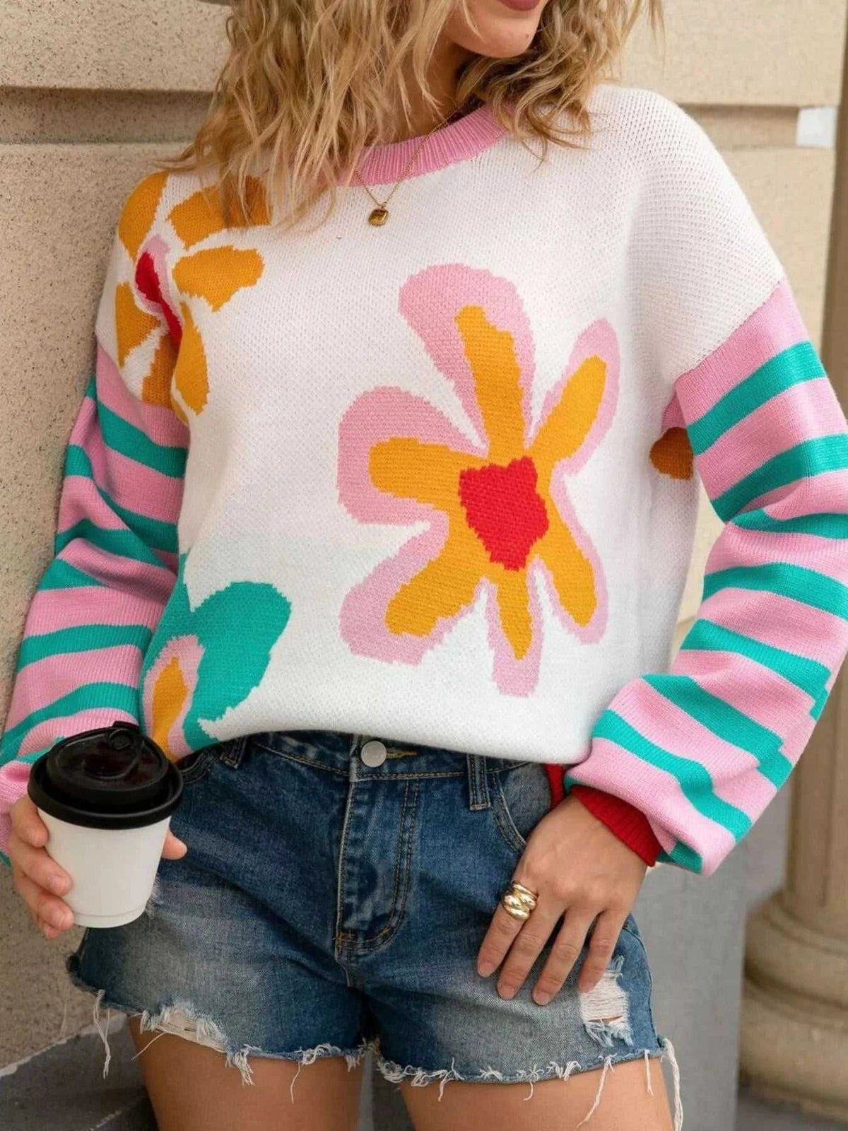 Floral Striped Crew Neck Sweater 100100282505269 51 Affordable Fashion Under $100 Jerry's Apparel 