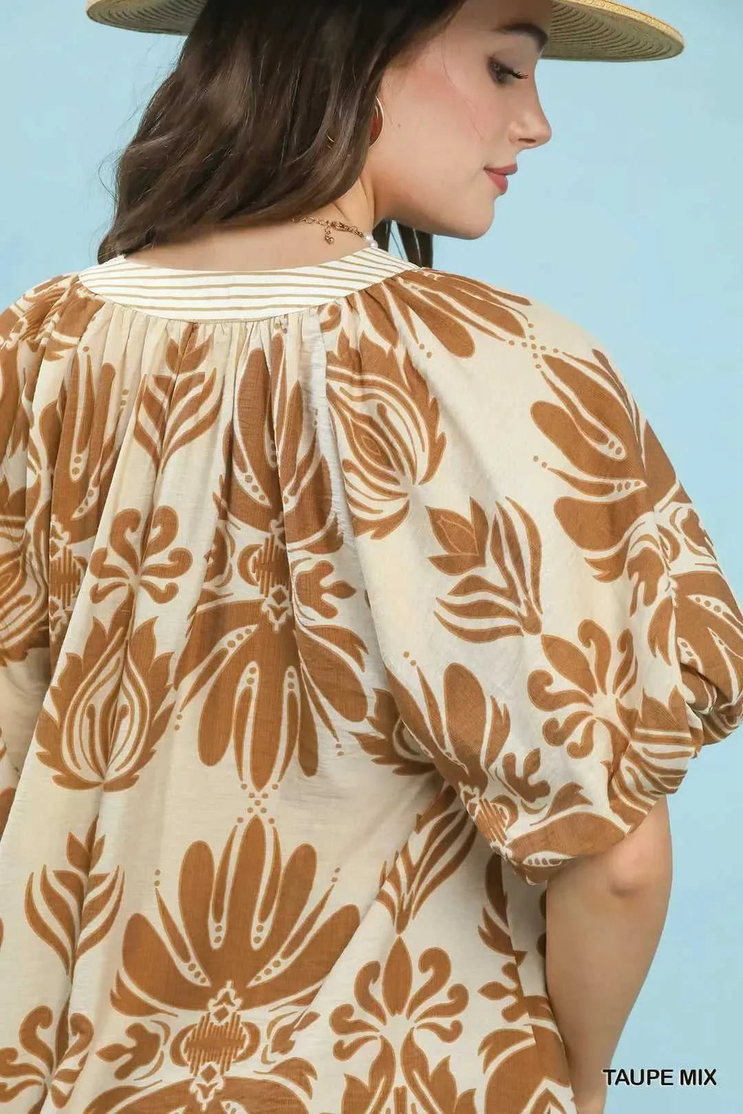 Umgee Mix Printed Puff Sleeve Top with Contrast Trim 100100078281232 47 Affordable Fashion Under $100 Jerry's Apparel 