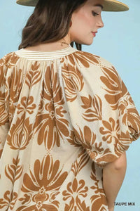 Umgee Mix Printed Puff Sleeve Top with Contrast Trim 100100078281232 47 Affordable Fashion Under $100 Jerry's Apparel 