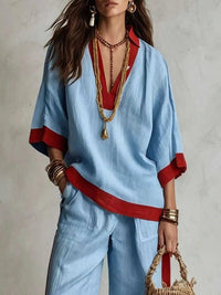 Full Size Contrast Trim Top and Wide Leg Pants Set Plus Size 101001012613218 46 Affordable Fashion Under $100 Jerry's Apparel 