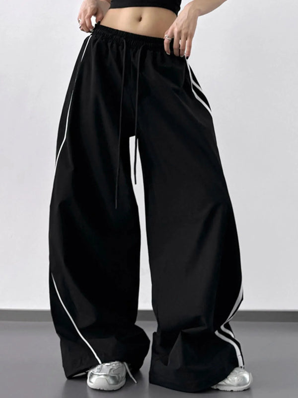 Oversized Wide Leg Pants with Contrast Piping