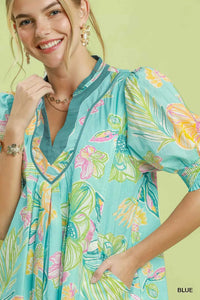Umgee Botanical Print Dress with Smocked Cuffs 100100706751330 64 Affordable Fashion Under $100 Jerry's Apparel 