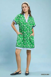 Umgee Printed Split Neck Short Sleeve Shift Dress 100100790711014 60 Affordable Fashion Under $100 Jerry's Apparel 