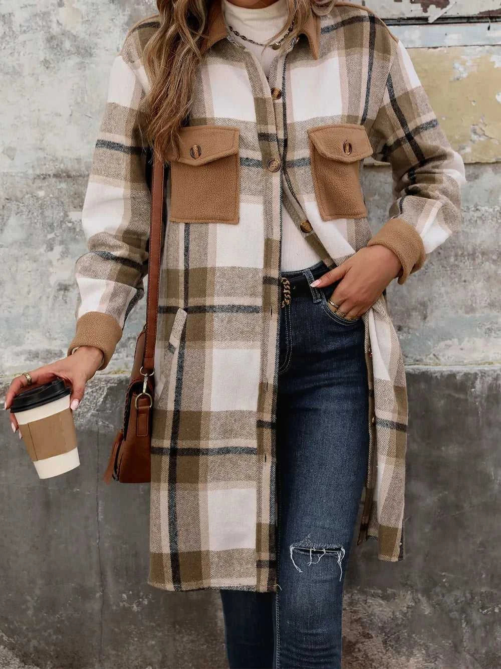 Perfee Plaid Button Up Long Sleeve Coat 100100414291349 51 Affordable Fashion Under $100 Jerry's Apparel 