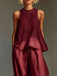 Full Size Sheer Sleeveless Top and Wide-Leg Pants Set Plus Size 101001098258416 52 Affordable Fashion Under $100 Jerry's Apparel 