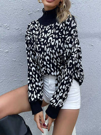 Leopard High Neck Pullover Sweater 100100627892651 40 Affordable Fashion Under $100 Jerry's Apparel 