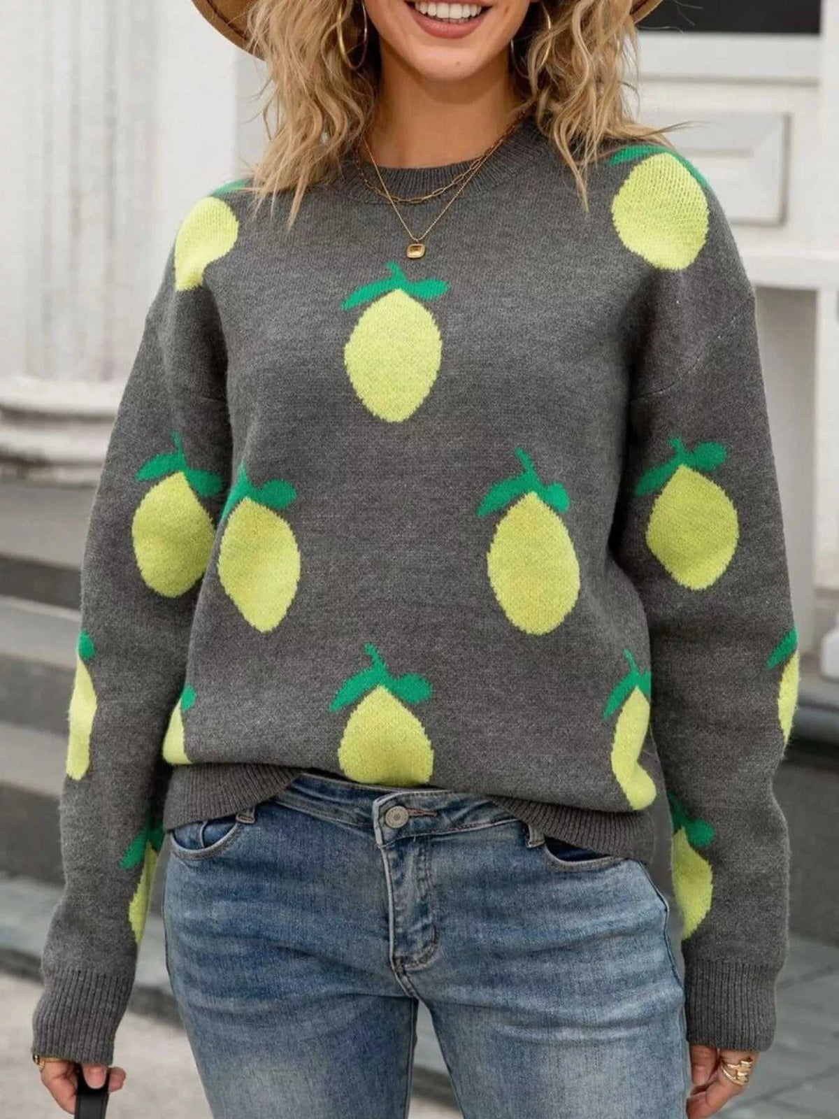 Lemon Crew Neck Round Neck Sweater 100100091974343 47 Affordable Fashion Under $100 Jerry's Apparel 