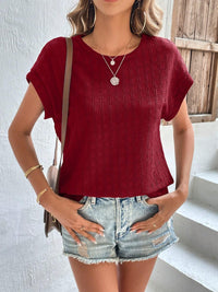 Textured Round Neck Short Sleeve Top