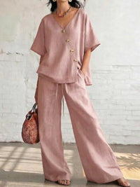 Full Size Surplice Half Sleeve Top and Wide-Leg Pants Set Plus Size 100100693330710 43 Affordable Fashion Under $100 Jerry's Apparel 