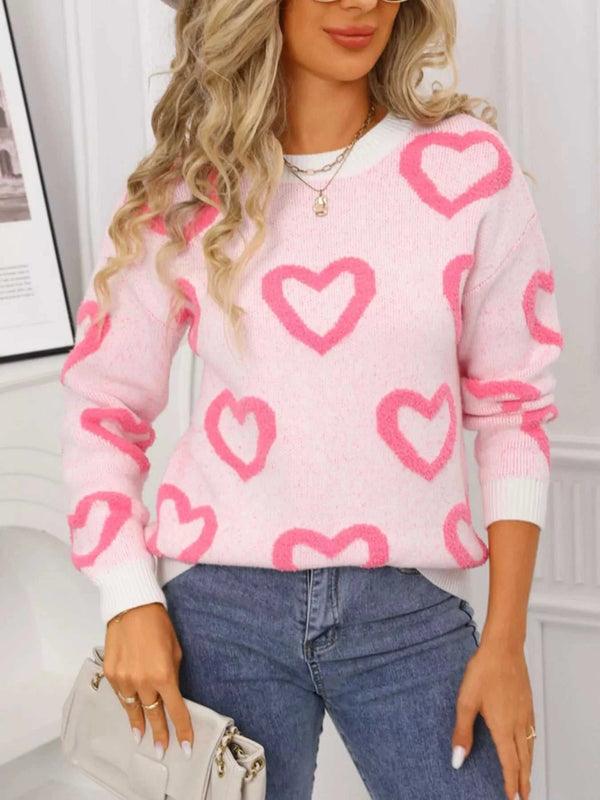 Valentine's Day Heart Pattern Round Neck Sweater 100100472947296 49 Affordable Fashion Under $100 Jerry's Apparel 