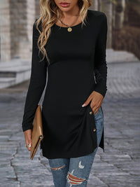 Decorative Button Slit Long Sleeve T-Shirt