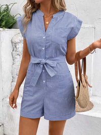 Perfee Striped Notched Tie Waist Romper 100100531531771 37 Affordable Fashion Under $100 Jerry's Apparel 