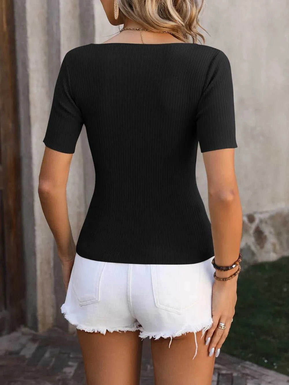 Mandy Square Neck Short Sleeve Sweater 100100906051310 30 Seasonal Fashion Collections Jerry's Apparel 