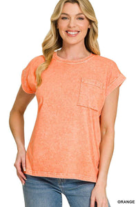 Zenana Halo Snow Washed Cuffed Short Sleeve Tee 100100305191622 23 Affordable Fashion Under $100 Jerry's Apparel 