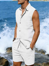 Men's Full Size Button Up Sleeveless Top and Shorts Plus Size 100400363418053 40 Men's Sets Jerry's Apparel 