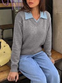 Contrast Collar Dropped Shoulder Sweater 100100912330105 43 Affordable Fashion Under $100 Jerry's Apparel 