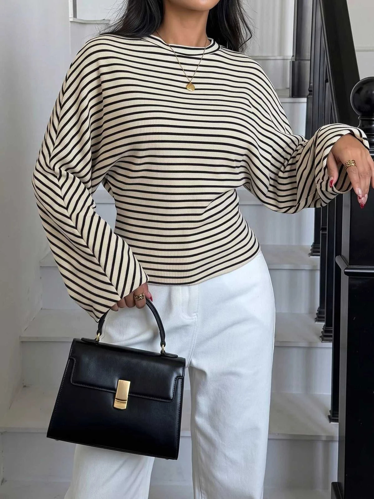Striped Batwing Sleeve Crew Neck T-Shirt 101001135903926 41 Affordable Fashion Under $100 Jerry's Apparel 