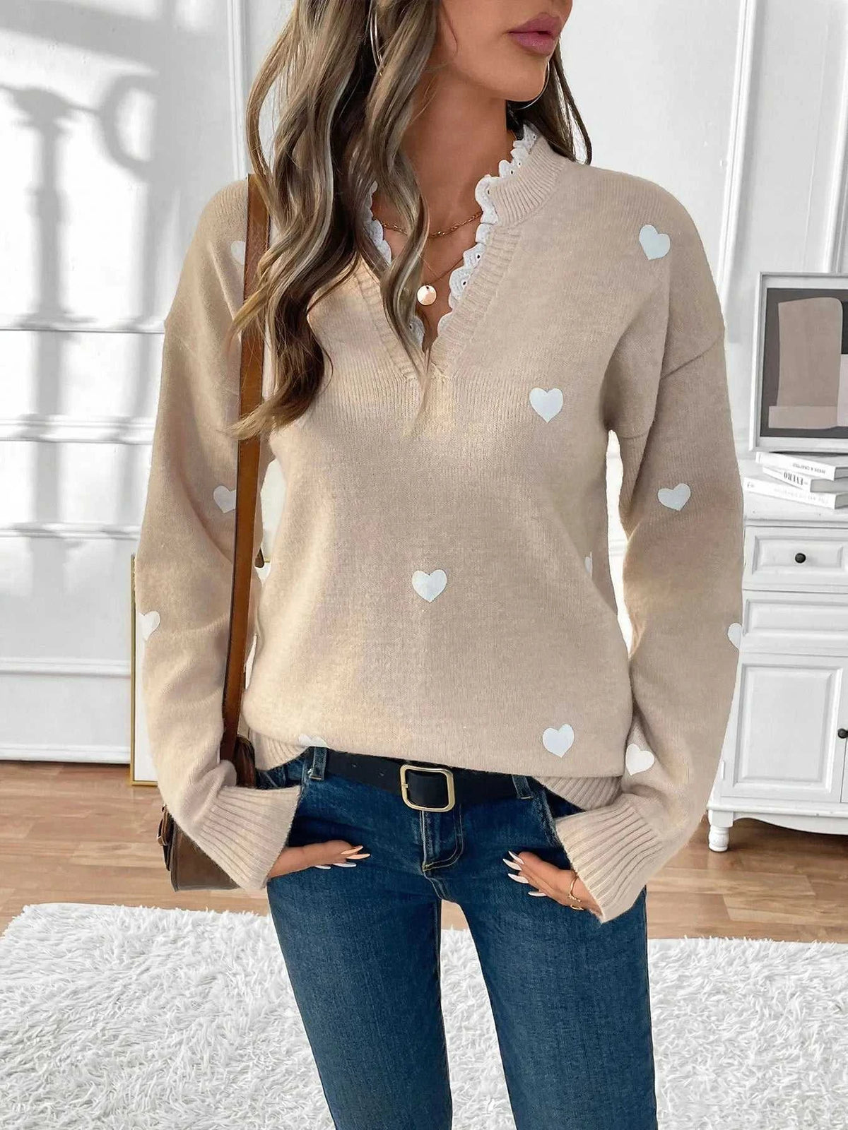Heart V-Neck Long Sleeve Sweater 100100348759544 46 Affordable Fashion Under $100 Jerry's Apparel 