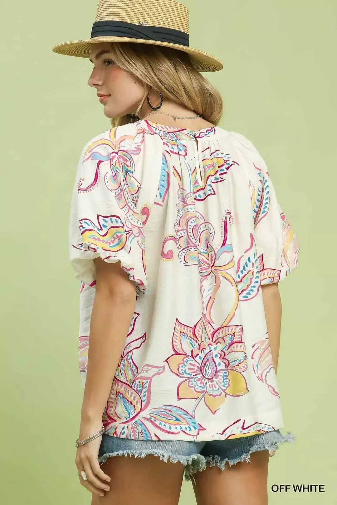 Umgee Paisley Print Puff Sleeve Top 100100603591467 49 Affordable Fashion Under $100 Jerry's Apparel 