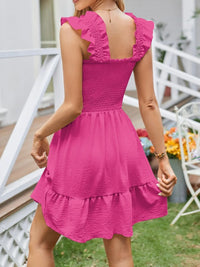 Smocked Square Neck Wide Strap Dress