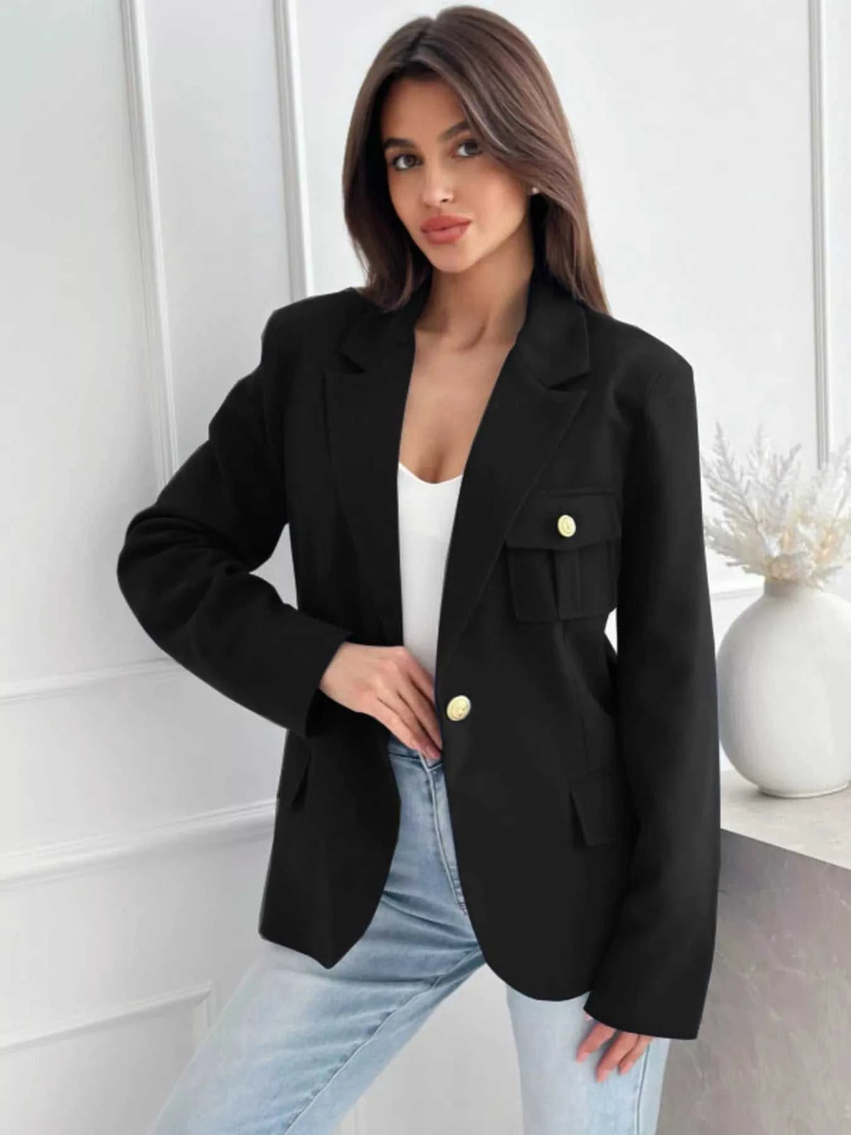 Lapel Collar One Button Blazer 100100419789798 42 Affordable Fashion Under $100 Jerry's Apparel 