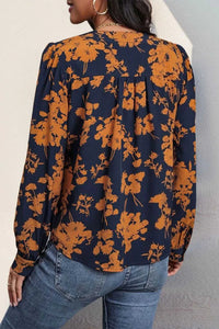 Perfee Printed Notched Long Sleeve Blouse 100100399161923 29 Affordable Fashion Under $100 Jerry's Apparel 
