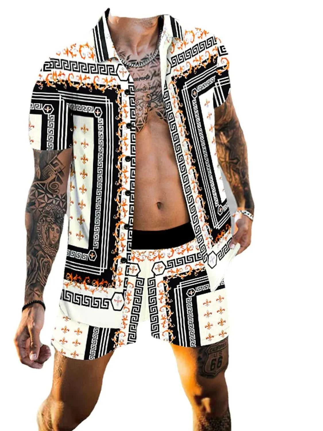 Men's Full Size Printed Collared Neck Short Sleeve Top and Shorts Set Plus Size 100400971731723 36 Affordable Fashion Under $100 Jerry's Apparel 