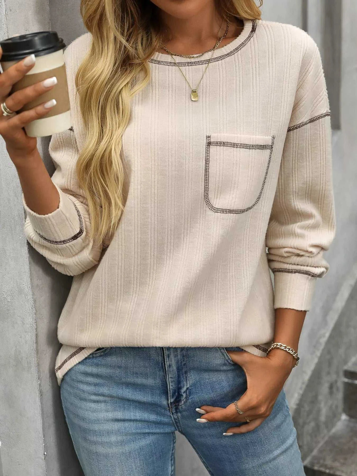 Casual Pocket Detail Long Sleeve T-Shirt 100100634941876 34 Affordable Fashion Under $100 Jerry's Apparel 
