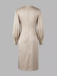 Long Sleeve Satin Ruched Midi Dress 101001413445997 63 Affordable Fashion Under $100 Jerry's Apparel 