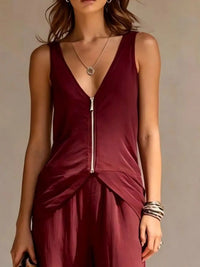 Full Size Zipper Front Tank and Wide-Leg Pants Set Plus Size 101001865169610 58 Women's Pants Set Gifts for Her Jerry's Apparel 