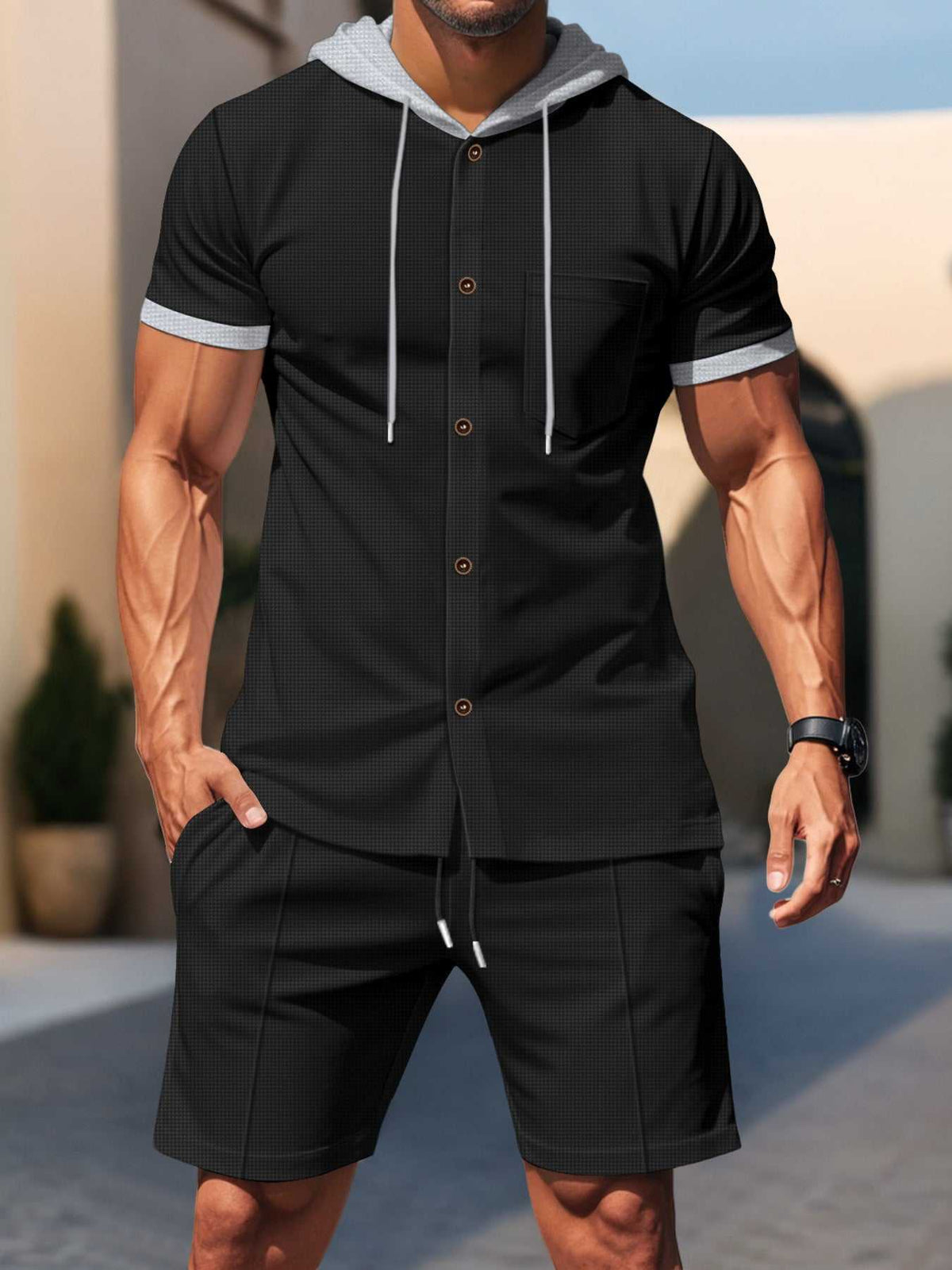 Men's Full Size Casual Hooded Top & Shorts Set Plus Size 100400743025701 37 Affordable Fashion Under $100 Jerry's Apparel 