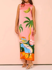 Side Slit Printed Sleeveless Dress