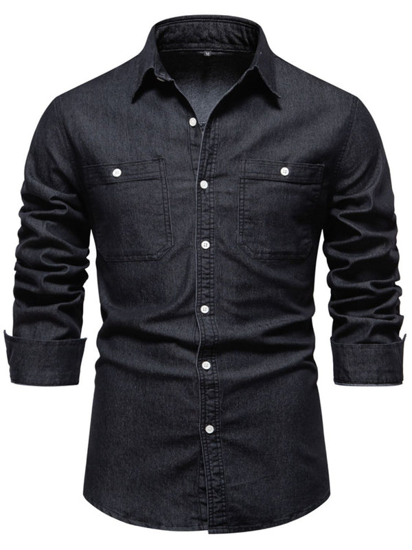 Men's Collared Neck Long Sleeve Denim Shirt