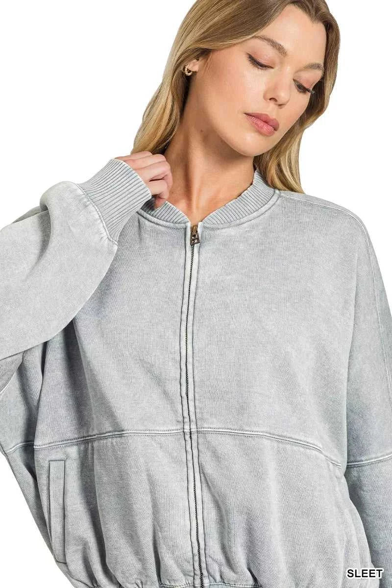 Zenana Acid Washed Fleece Jacket 100100711521569 44 Jerry's Apparel 