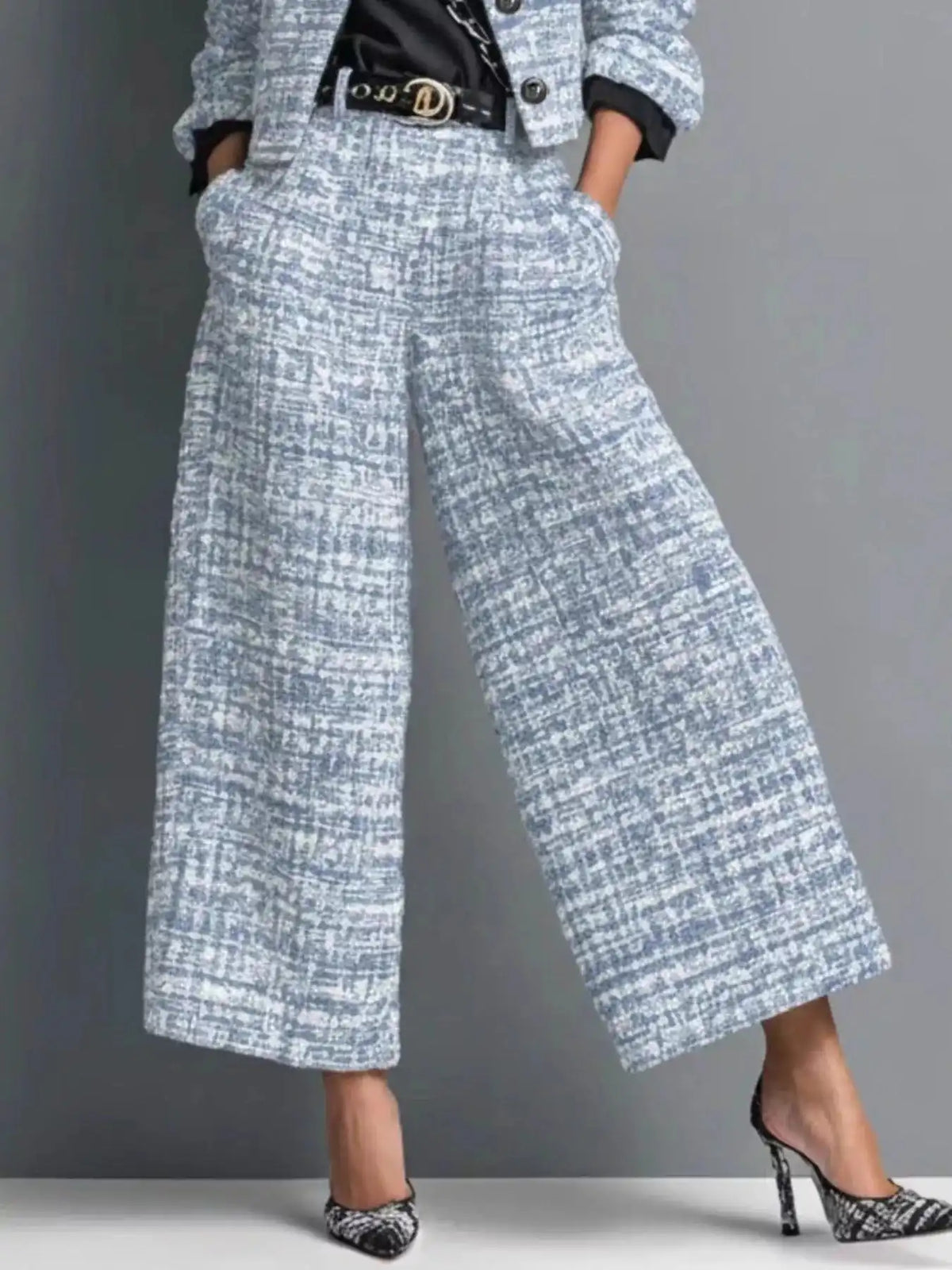 Tweed Cropped Jacket and Wide-Leg Pants Set 101001838048696 65 Affordable Fashion Under $100 Jerry's Apparel 
