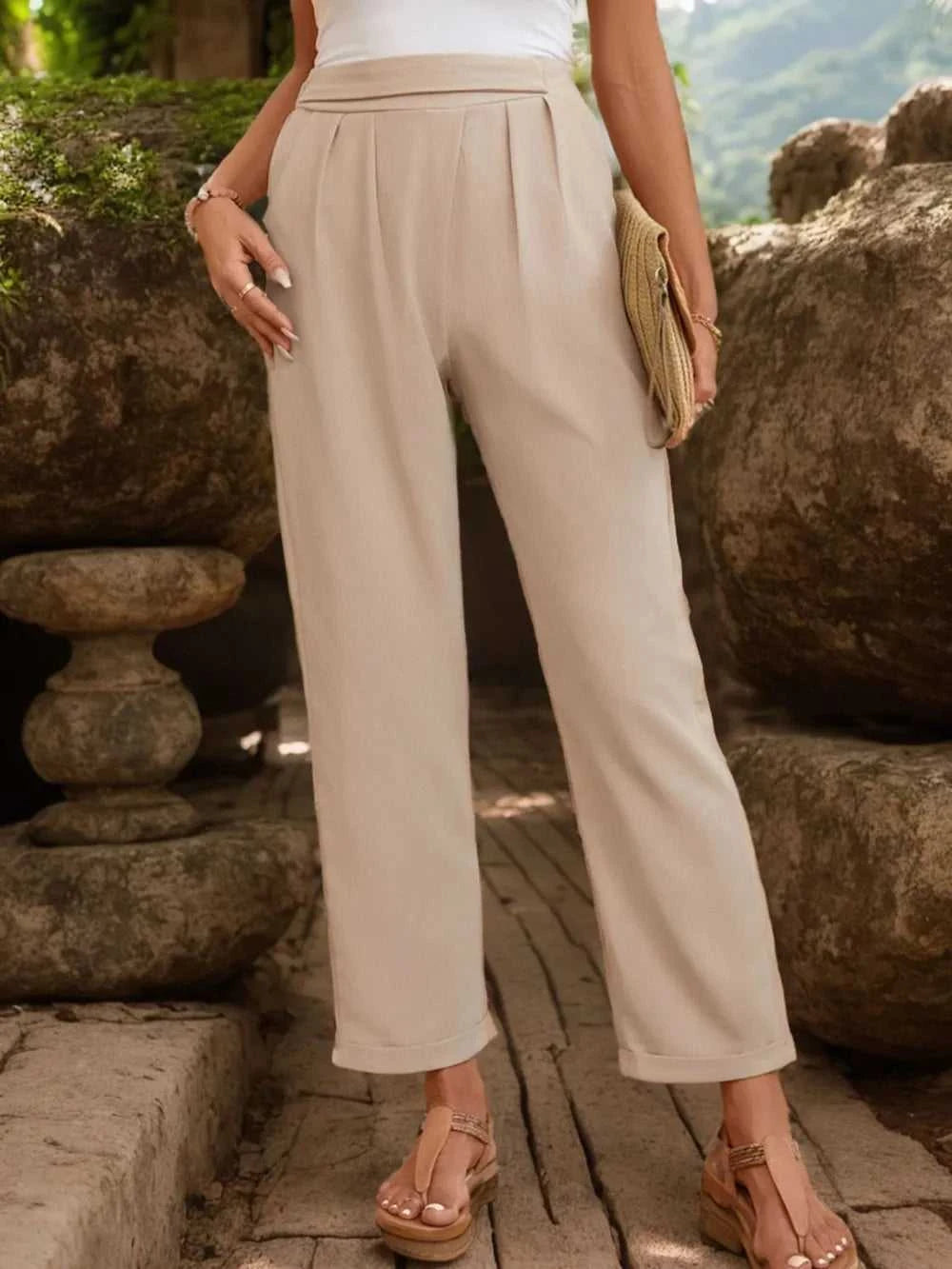 Perfee Ruched Half Elastic Waist Pants 100100547441852 27 Affordable Fashion Under $100 Jerry's Apparel 
