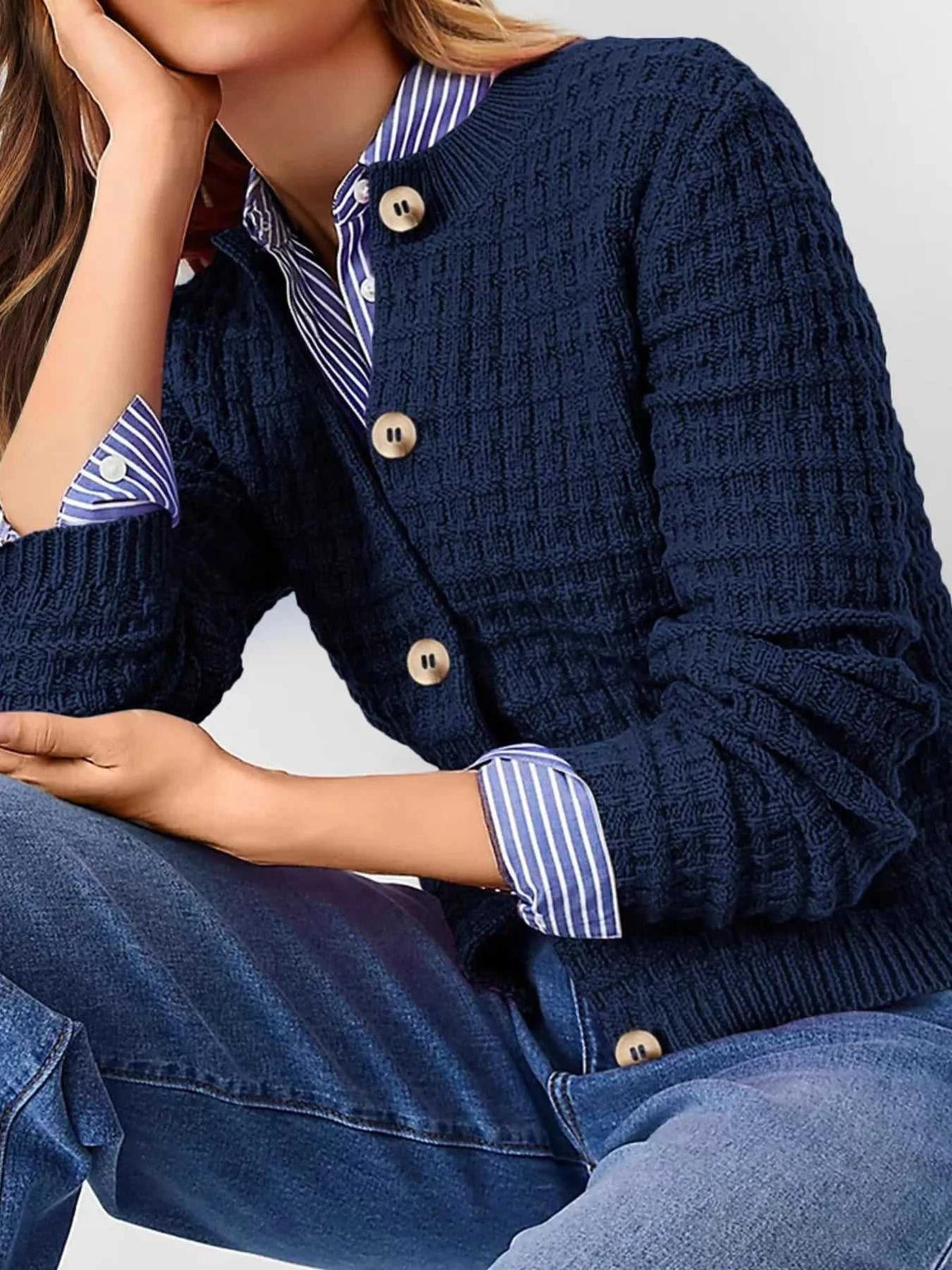 Textured Knit Button-Front Cardigan 100100626365347 44 Affordable Fashion Under $100 Jerry's Apparel 