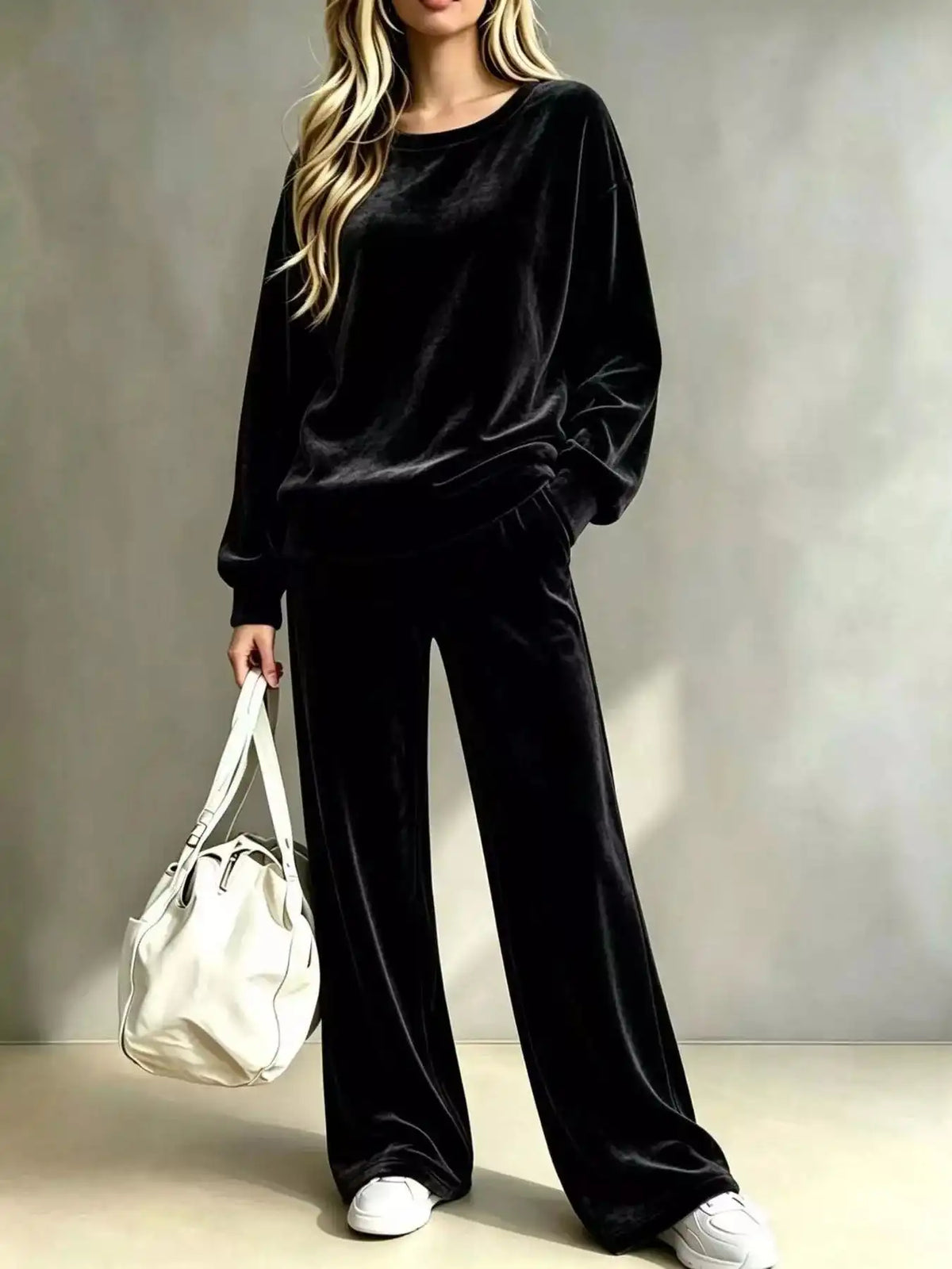 Full Size Dropped Shoulder Velvet Top and Wide Leg Pants Set Plus Size 101001605312710 62 Affordable Fashion Under $100 Jerry's Apparel 