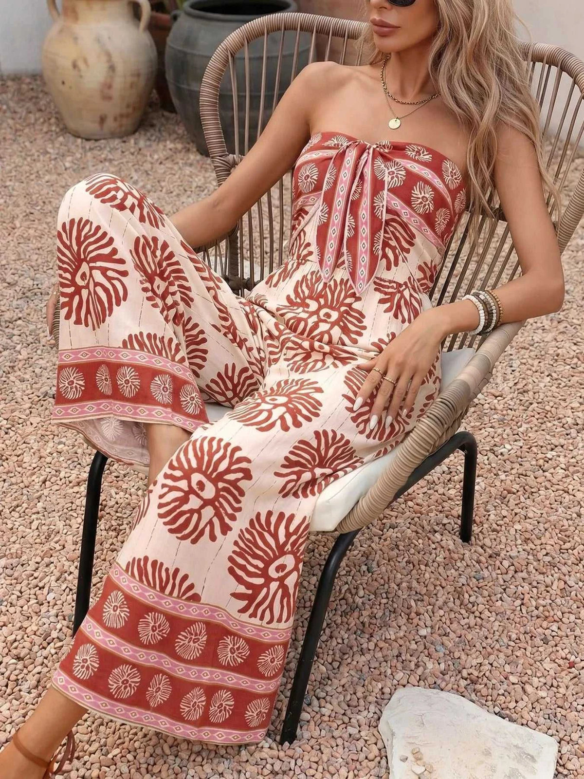 Floral Print Strapless Wide Leg Jumpsuit 100100347268160 42 Affordable Fashion Under $100 Jerry's Apparel 