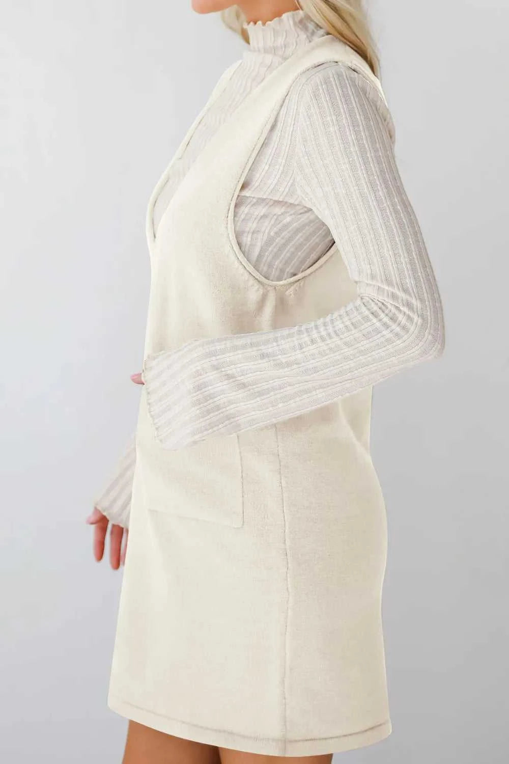 Lovelet Pocketed V-Neck Mini Sweater Overall Dress 100100741662145 42 Affordable Fashion Under $100 Jerry's Apparel 