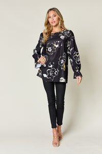 Full Size Printed Flounce Sleeve Blouse