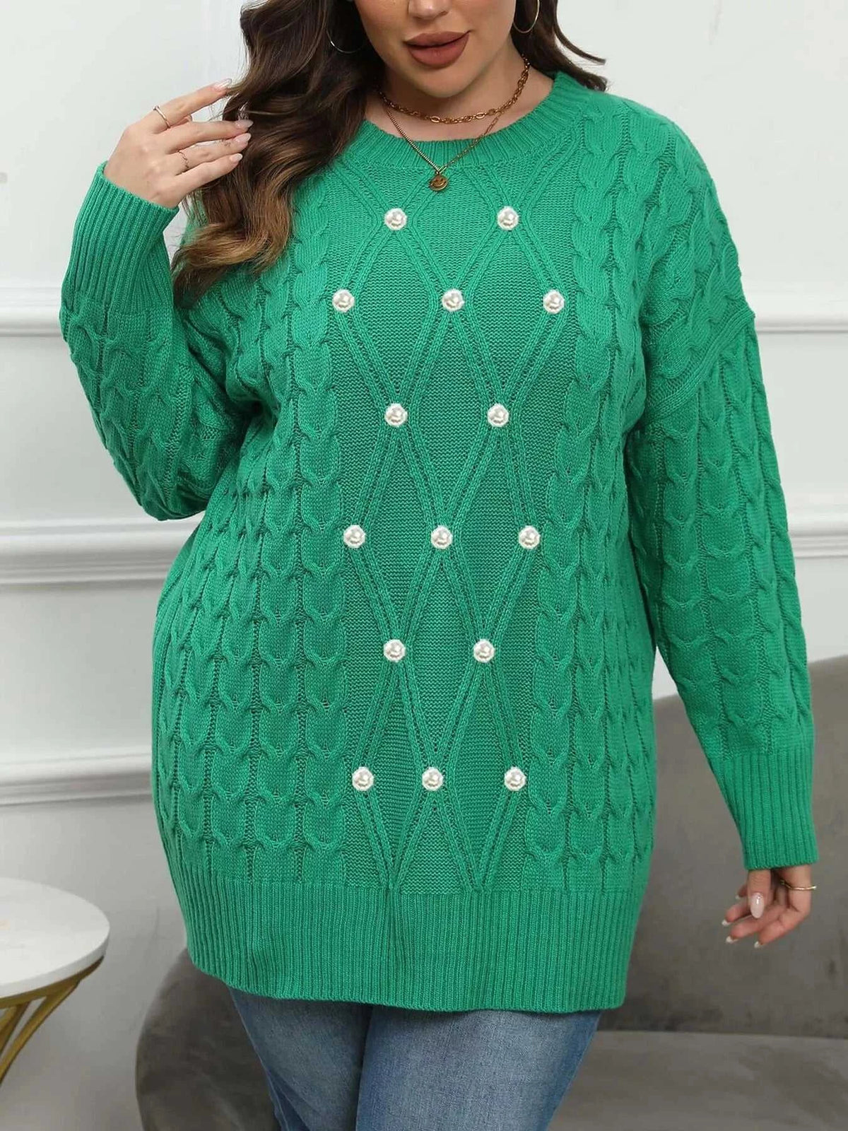 Plus Size Cable Knit Dropped Shoulder Sweater 101002841180880 50 Affordable Fashion Under $100 Jerry's Apparel 