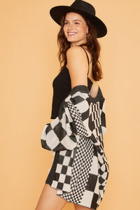 Annie Wear Checkered Open Front Drop Shoulder Cardigan