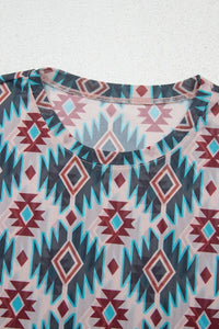 Western Aztec Print Mesh Slim T Shirt