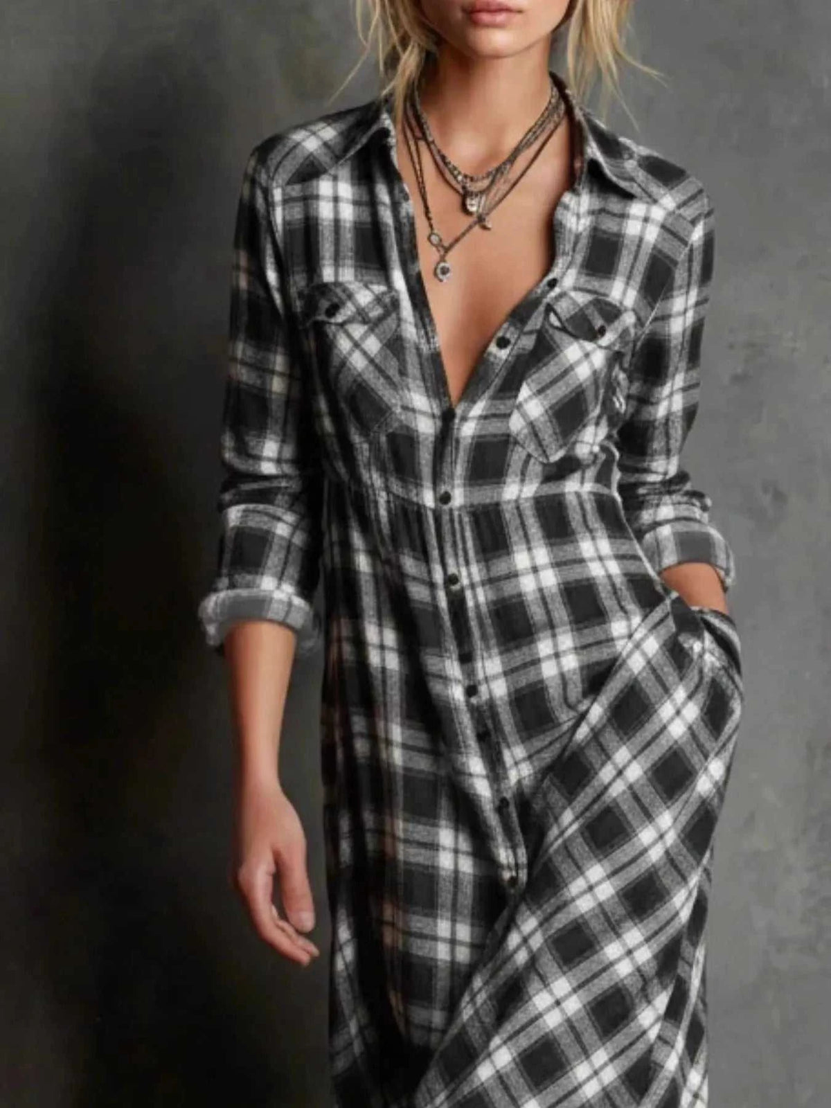 Full Size Plaid Button-Down Maxi Dress Plus Size 100100974392758 44 Affordable Fashion Under $100 Jerry's Apparel 