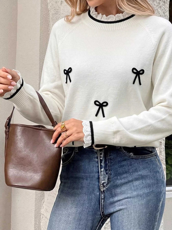 Bow-Embellished Lace Trim Sweater 101002687159925 56 Affordable Fashion Under $100 Jerry's Apparel 