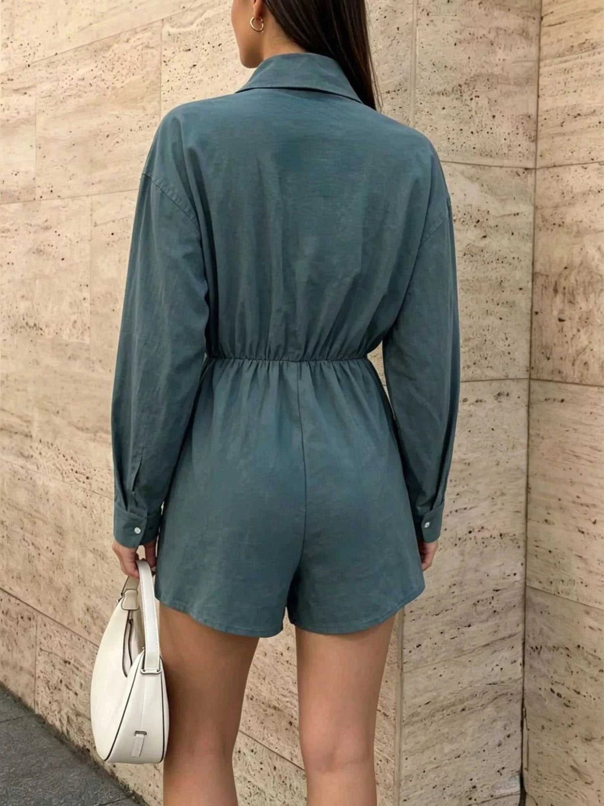 Button Front Long Sleeve Romper 100100360488893 49 Women's Romper Affordable Fashion Under $100 Jerry's Apparel 