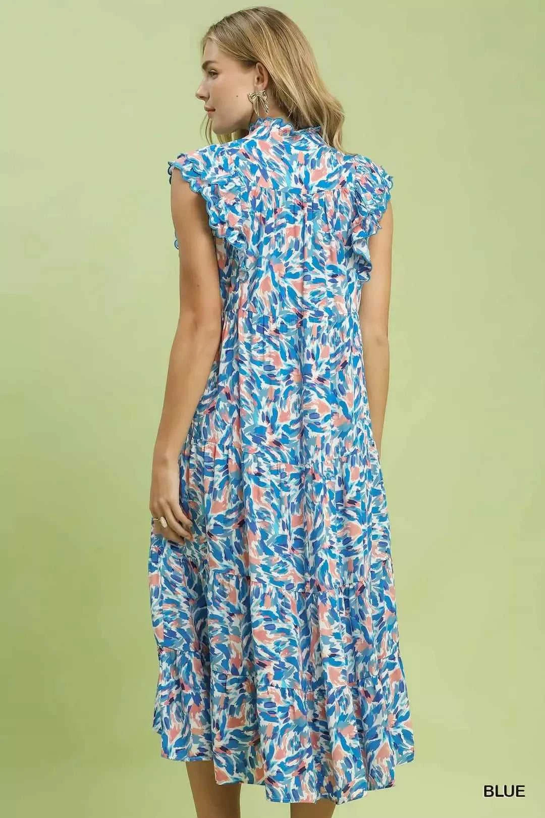 Umgee Leaf Print Midi Tiered Dress with Side Pockets 100100625941436 64 Affordable Fashion Under $100 Jerry's Apparel 